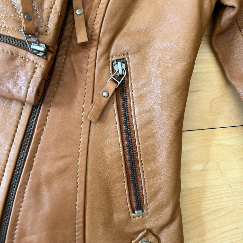 Brown Leather Biker Jacket - Picture 2 of 5